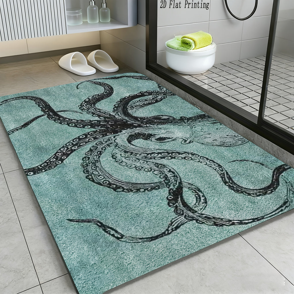 Tapis de salle de bain pieuvre, velours bouclé