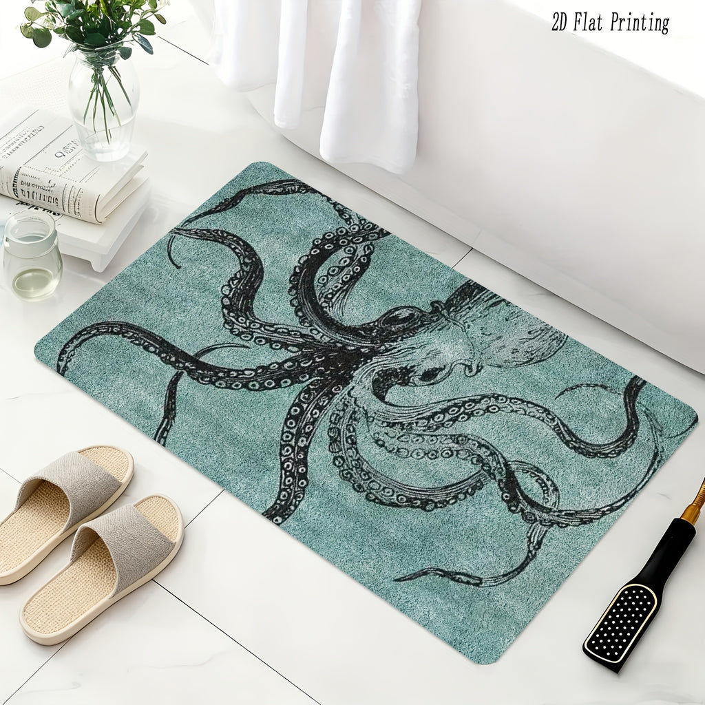 Tapis de salle de bain pieuvre, velours bouclé