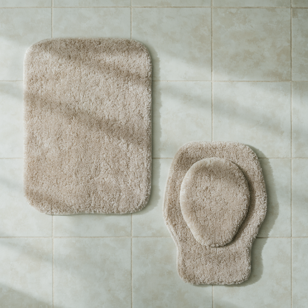 Ensemble coordonné : tapis de bain et contour de WC assortis
