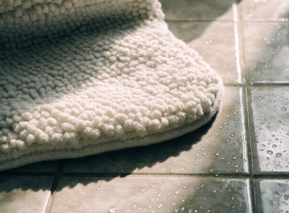 Gros plan sur un tapis de bain en chenille, texture visible Image