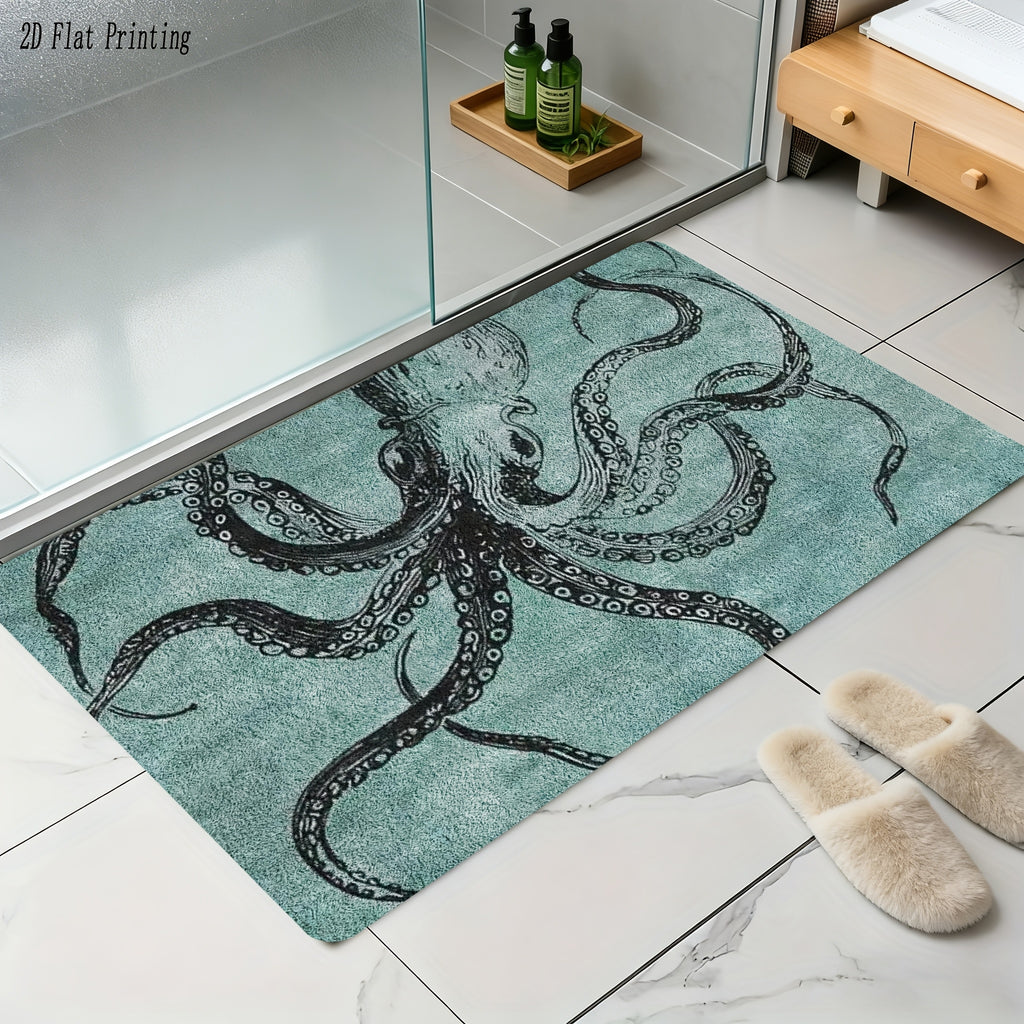 Tapis de salle de bain pieuvre, velours bouclé