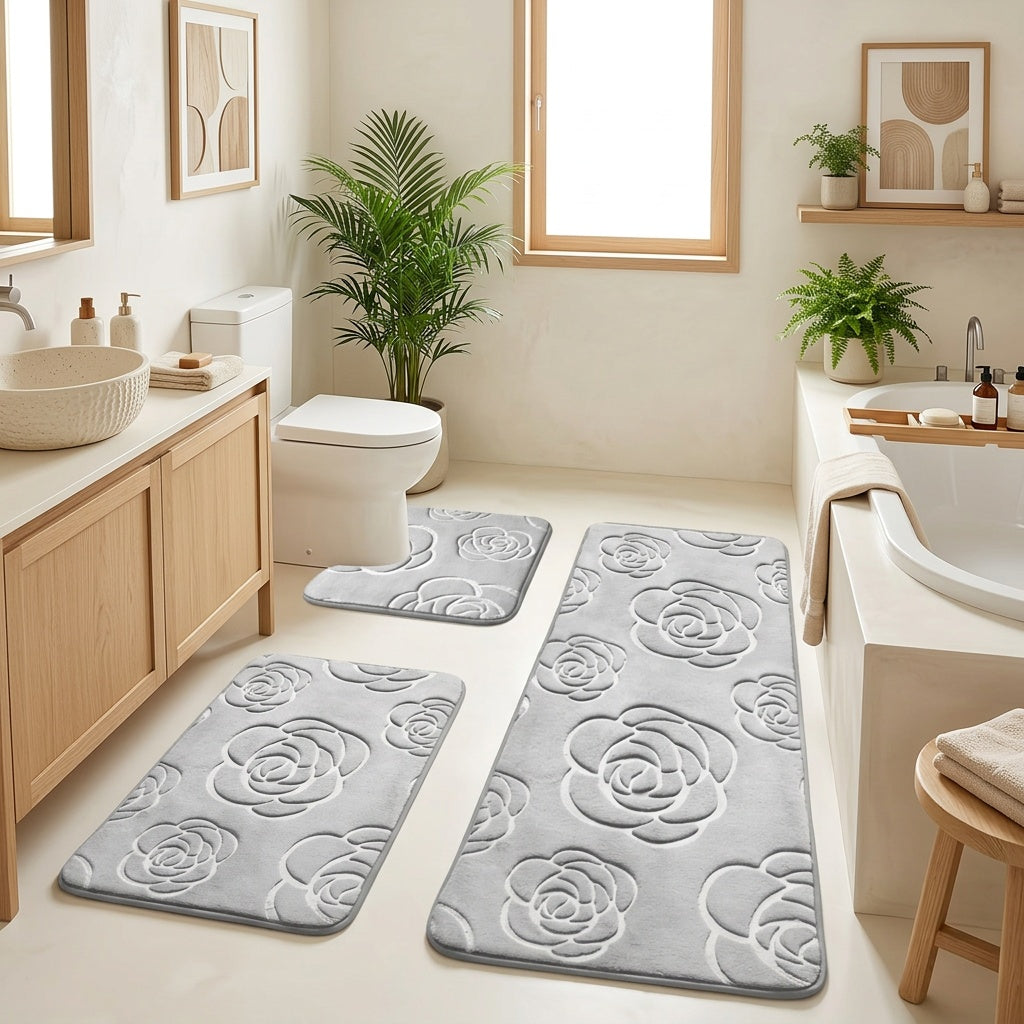 Tapis de salle de bain, ensemble 3 pièces dont un long