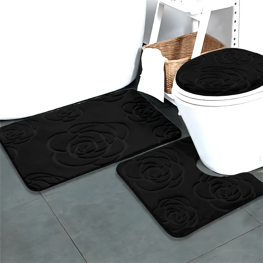 Tapis de salle de bain en relief, ensemble 3 pièces