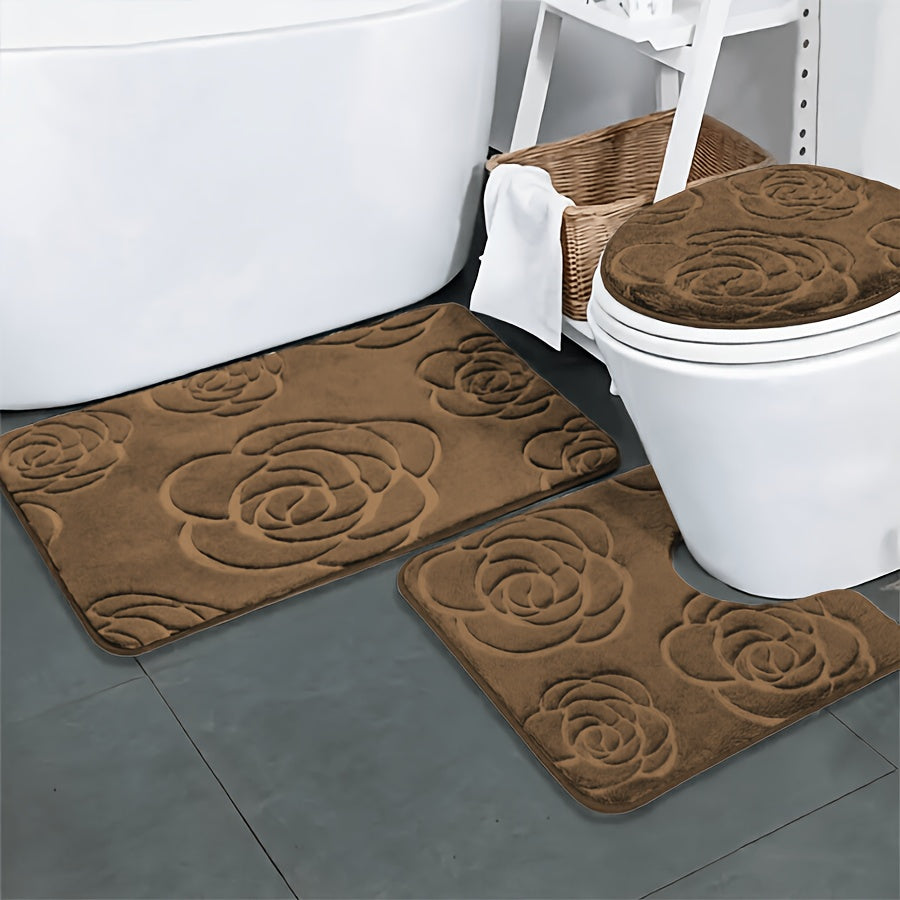 Tapis de salle de bain en relief, ensemble 3 pièces
