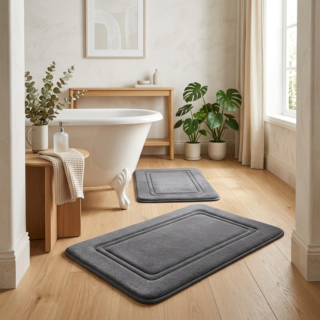 Lot de 2 tapis de salle de bain en mousse à mémoire de forme