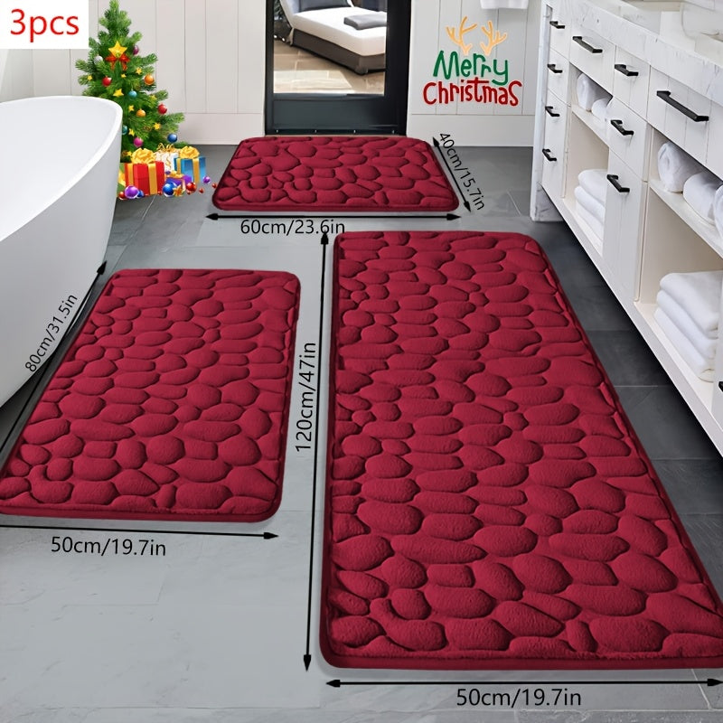Tapis de salle de bain relief galets, ensemble de 3 pièces
