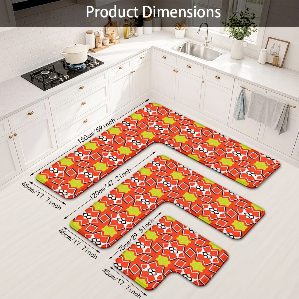 Tapis d'angle, imprimé géométrique et anis