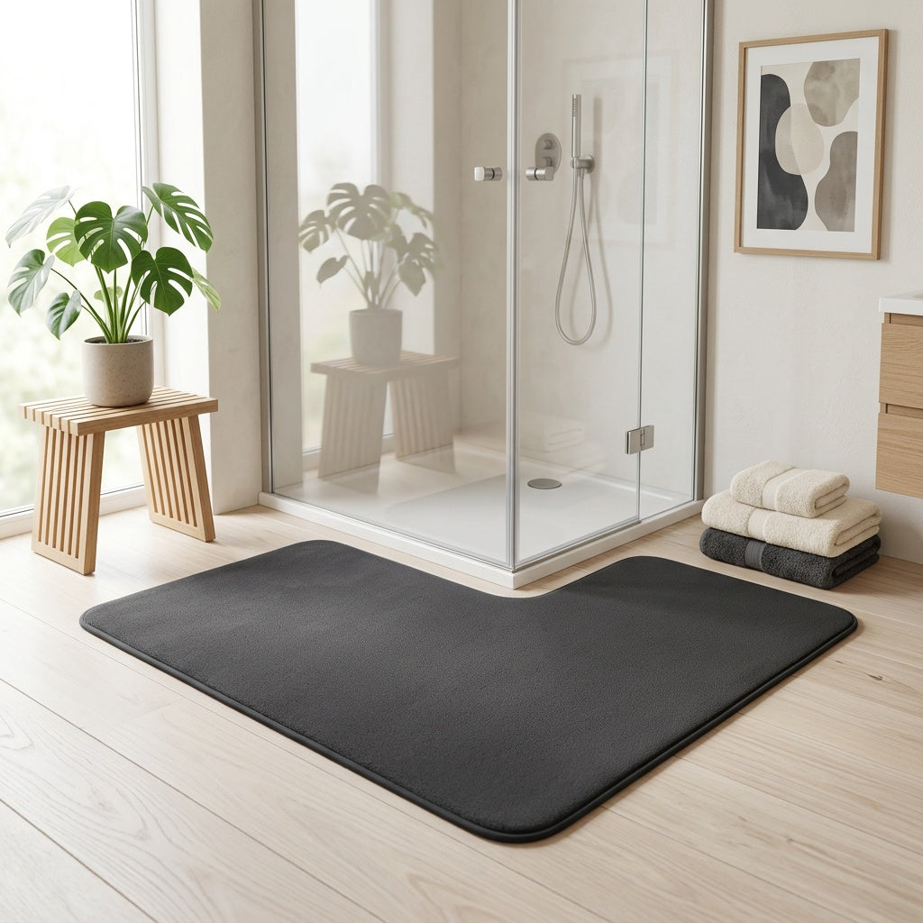Tapis d'angle de salle de bain en velours coupé uni