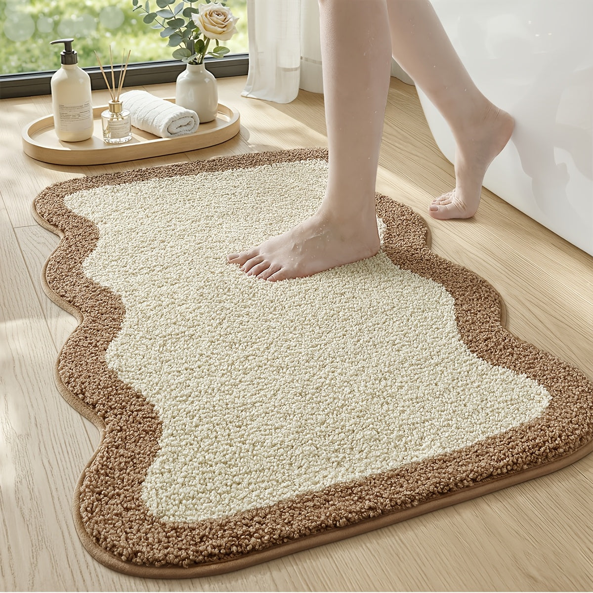 Tapis de bain à bord ondulé, 2 coloris, 3 cotes