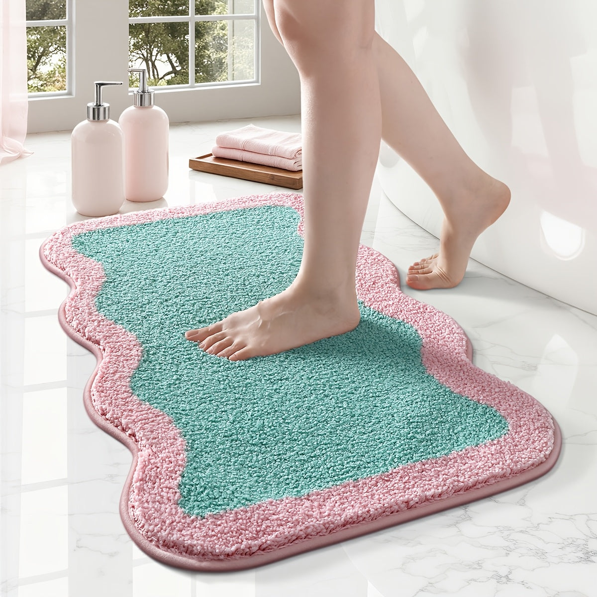 Tapis de bain à bord ondulé, 2 coloris, 3 cotes