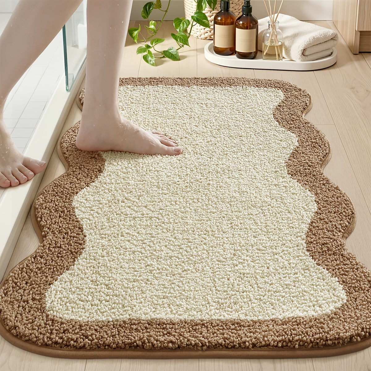 Tapis de bain à bord ondulé, 2 coloris, 3 cotes