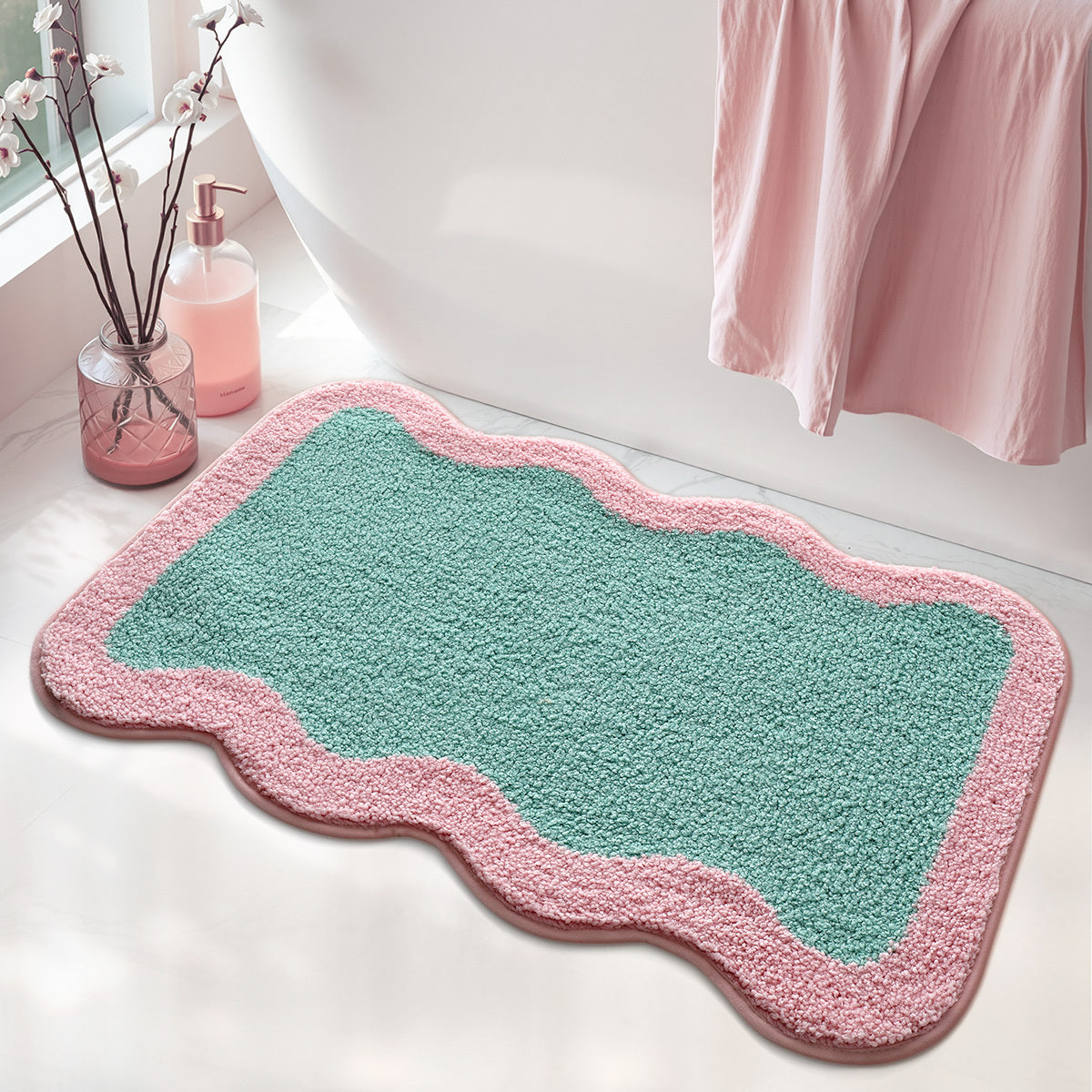 Tapis de bain à bord ondulé, 2 coloris, 3 cotes