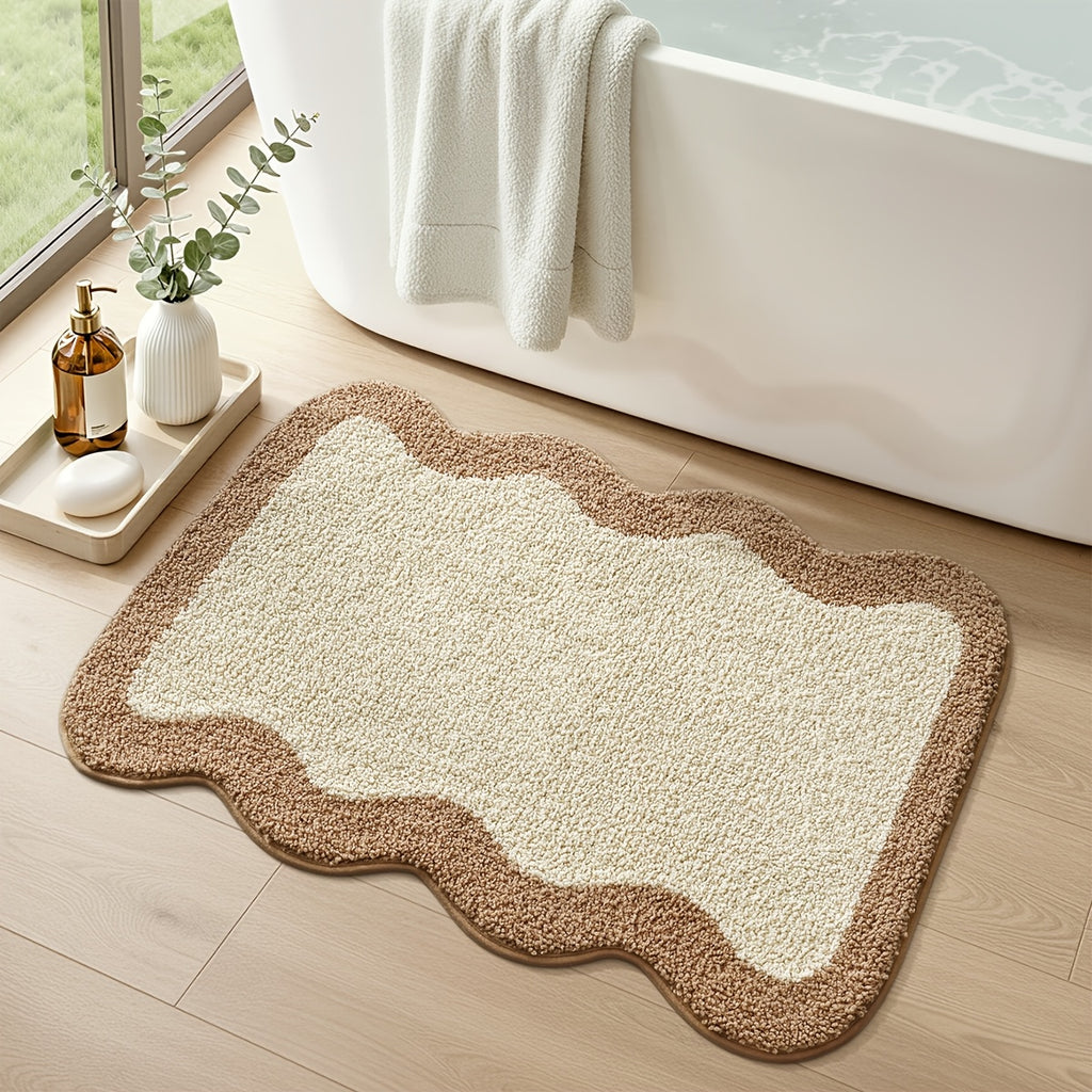 Tapis de bain à bord ondulé, 2 coloris, 3 cotes