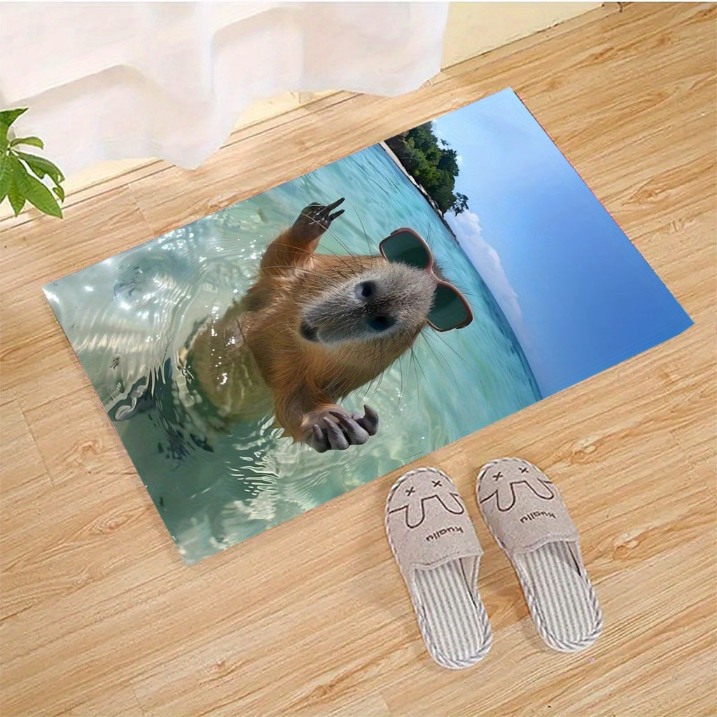 Tapis de salle de bain photo capybara à lunettes de soleil