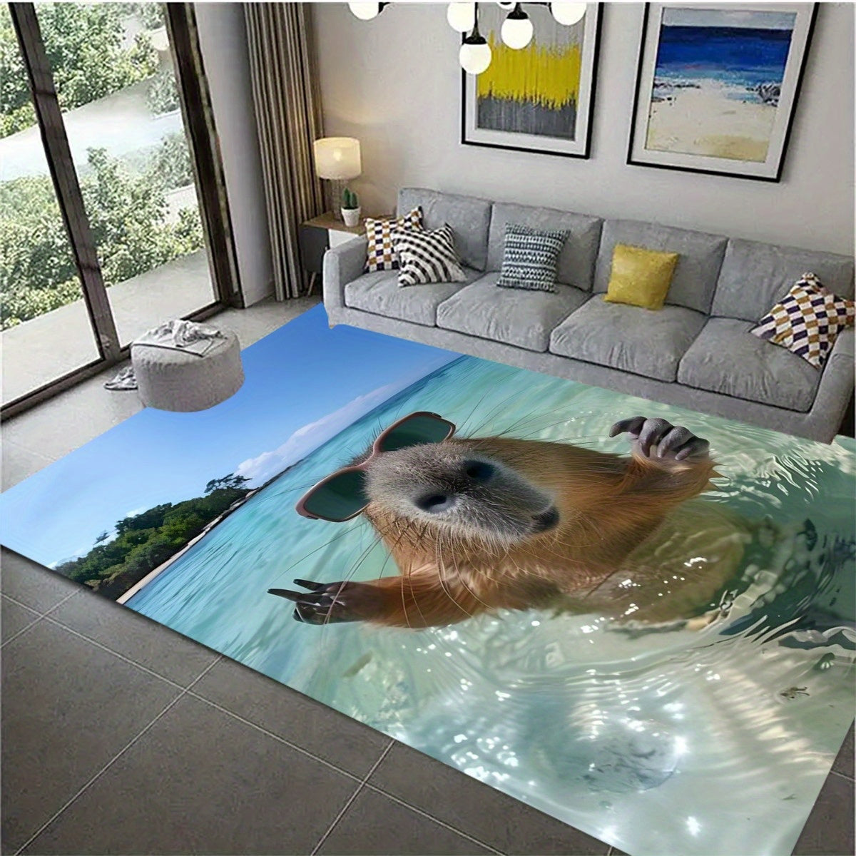 Tapis de salle de bain photo capybara à lunettes de soleil