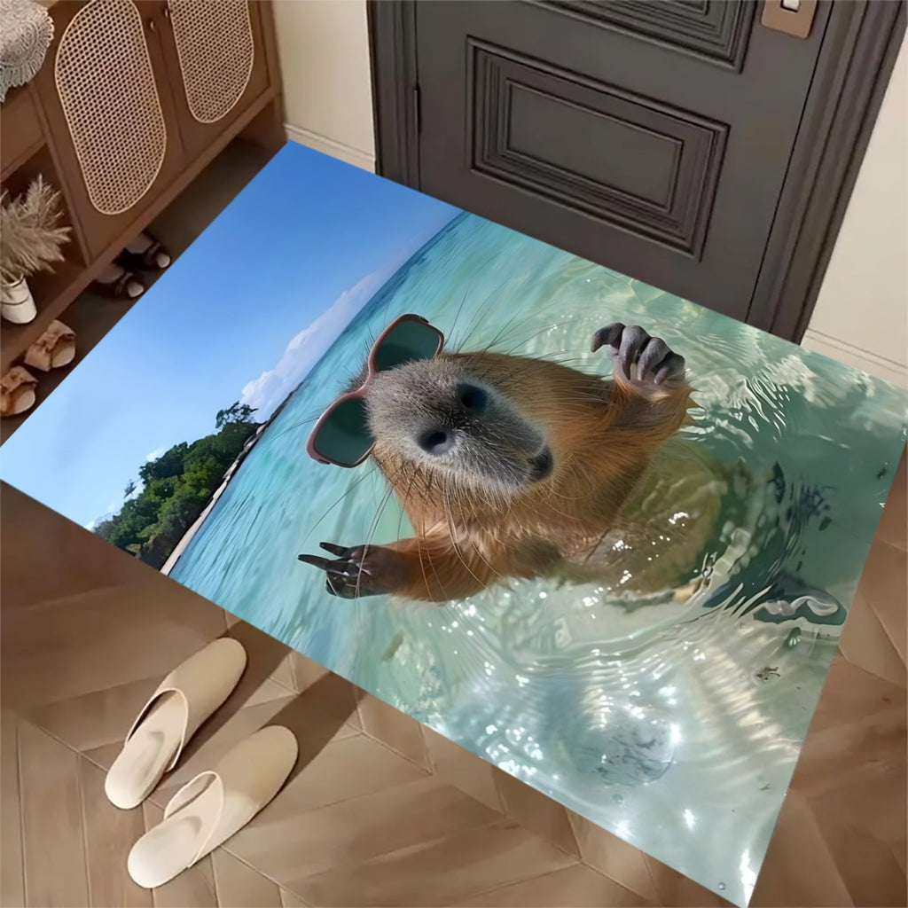 Tapis de salle de bain photo capybara à lunettes de soleil
