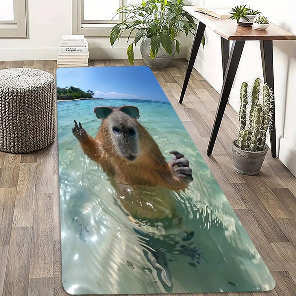 Tapis de salle de bain photo capybara à lunettes de soleil