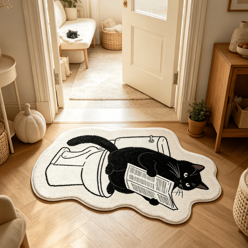 Tapis de salle de bain chat lisant son journal