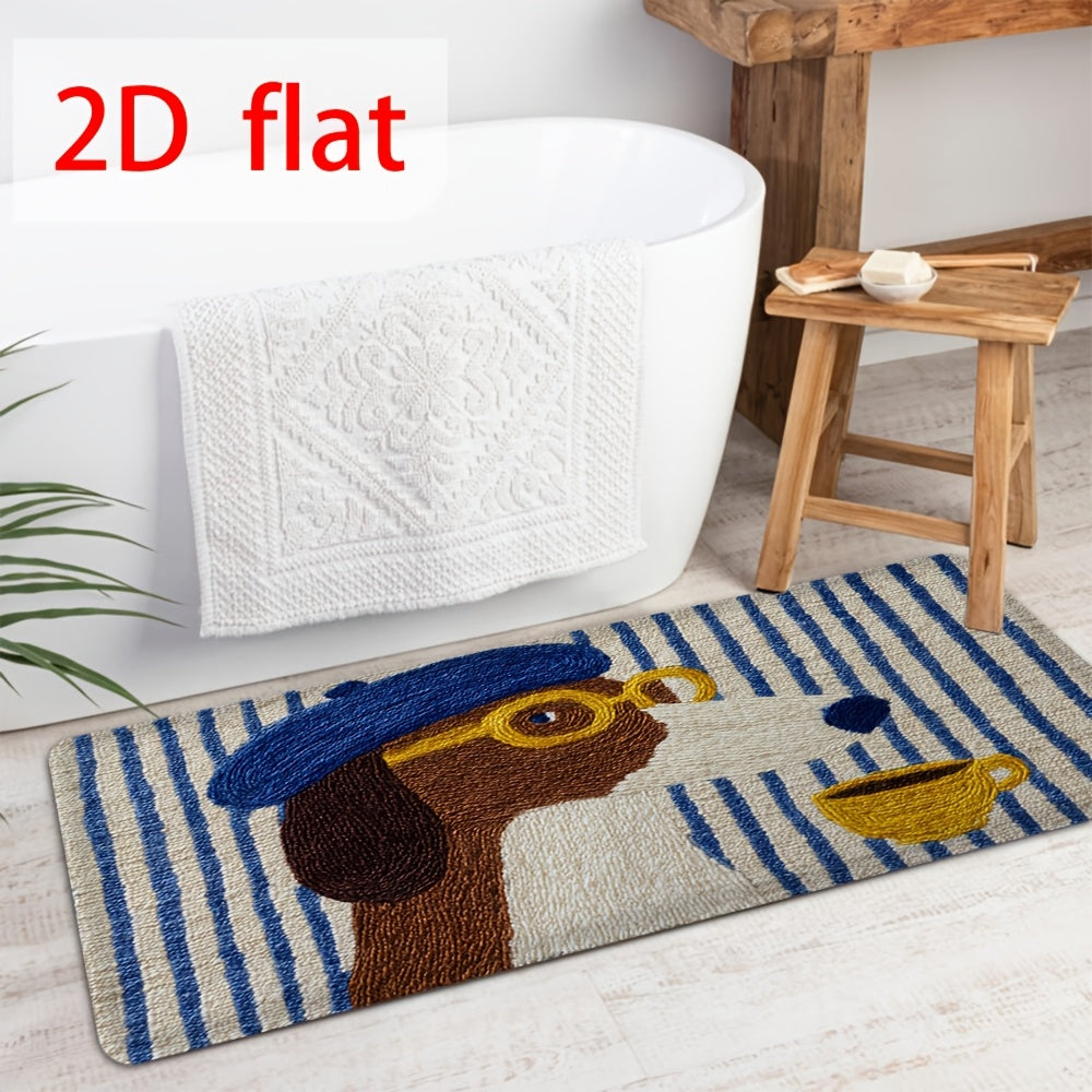 Tapis de salle de bain au chien à béret et lunettes