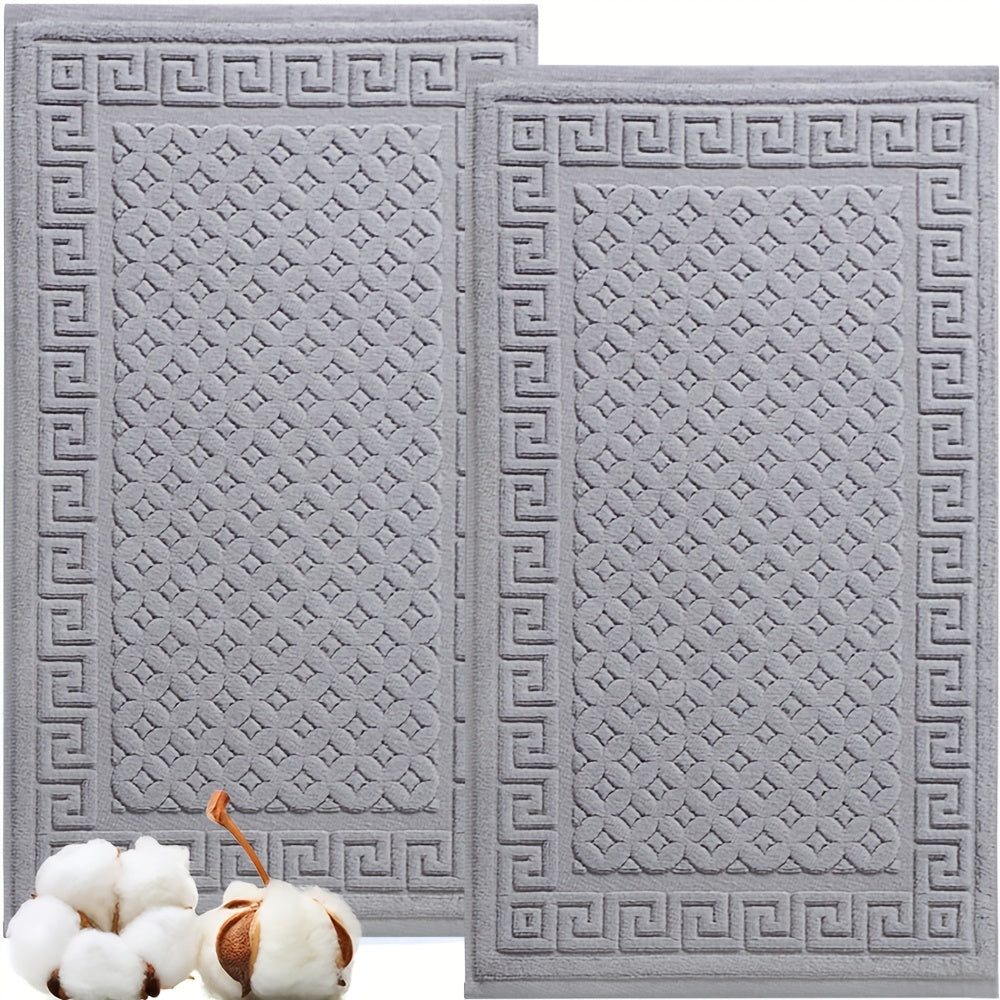 Tapis de bain coton relief méandre grec, lot de 2 pièces