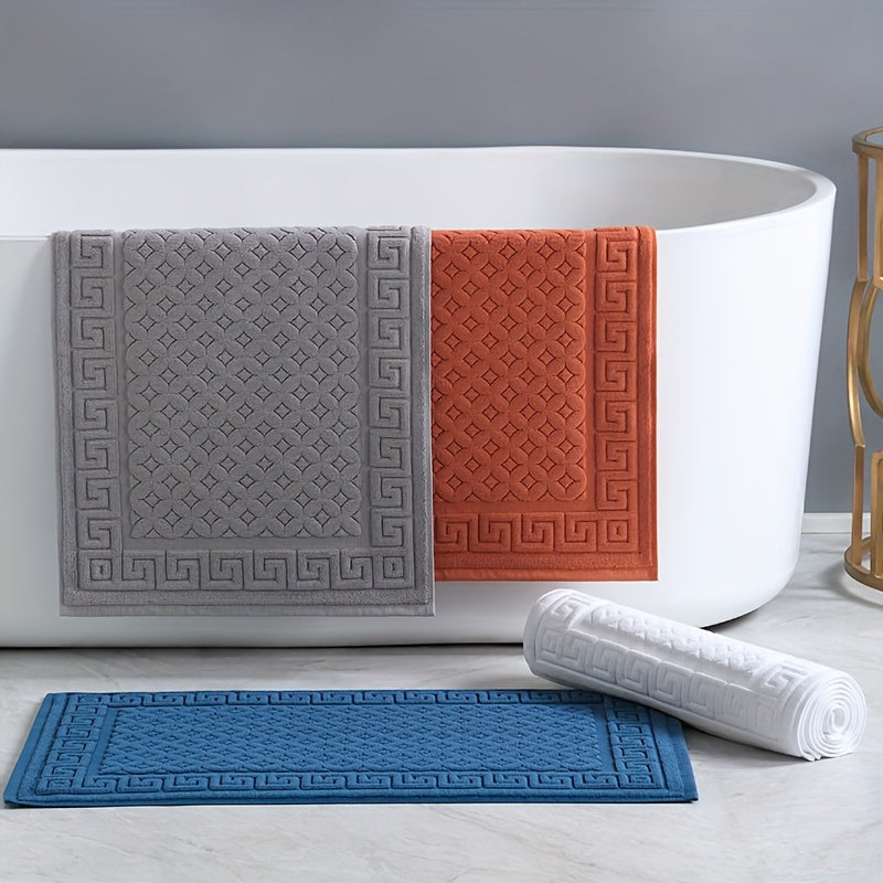 Tapis de bain coton relief méandre grec, lot de 2 pièces
