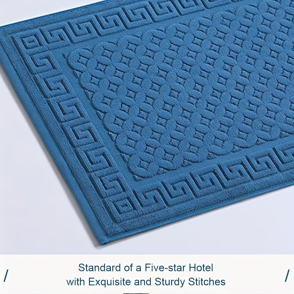 Tapis de bain coton relief méandre grec, lot de 2 pièces