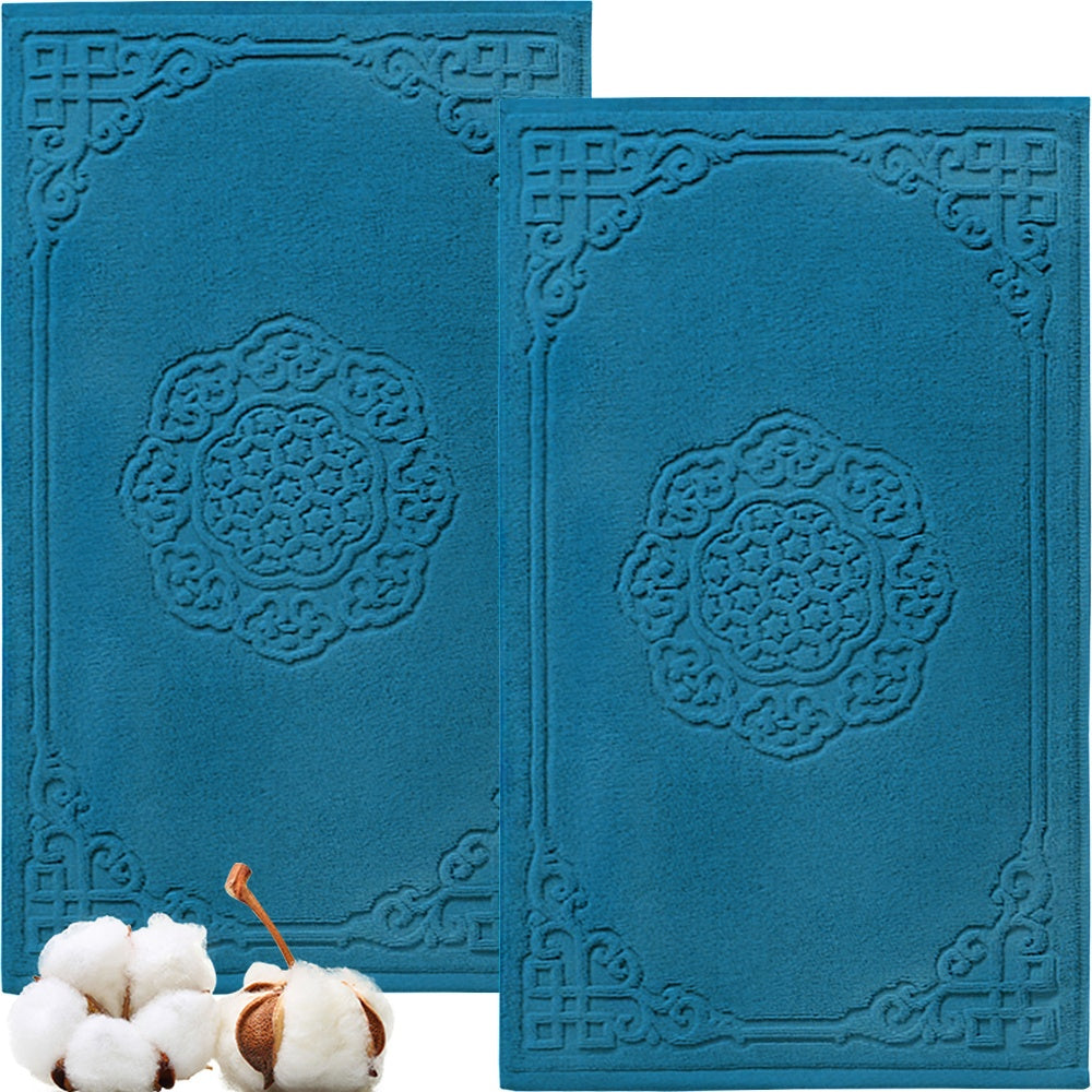Tapis de bain coton rosace bouclée, lot de 2, quatre teintes