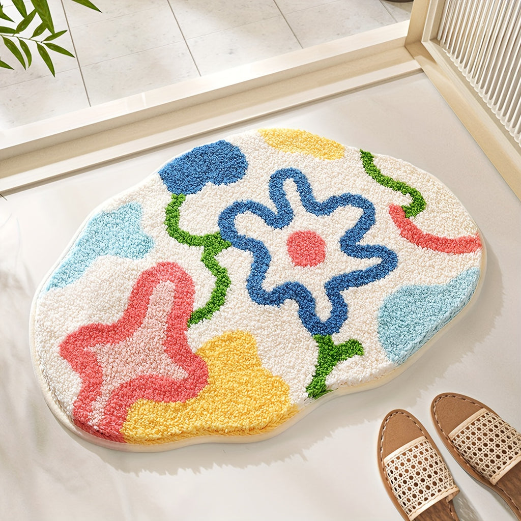 Tapis de salle de bain découpé, décor floral