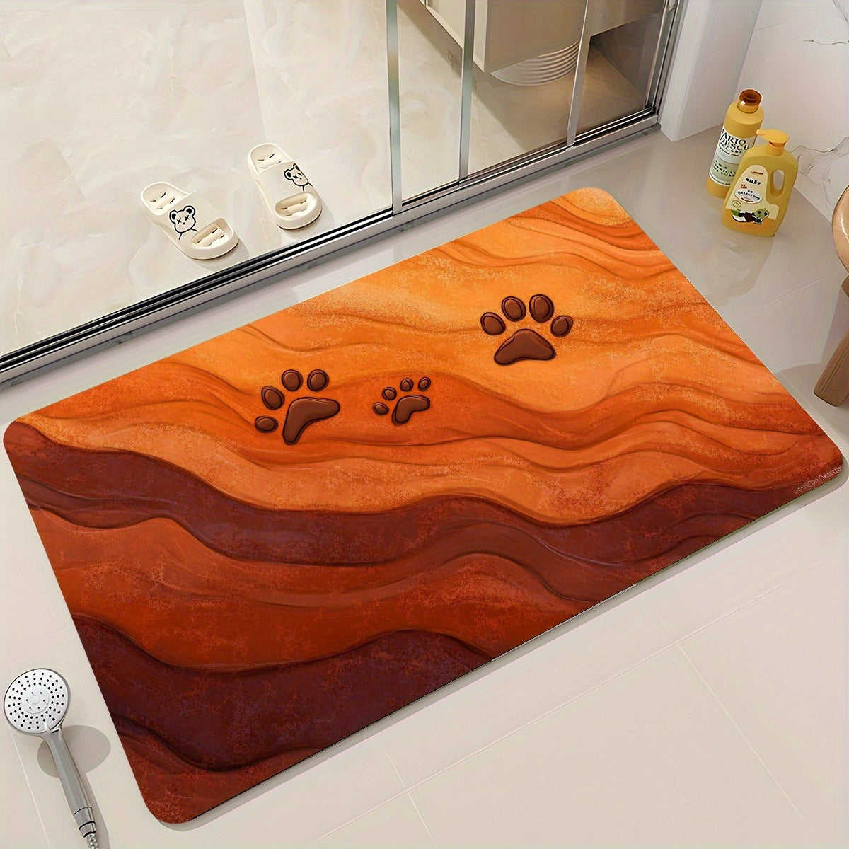 Tapis de salle de bain à dunes du désert et pattes d'animal