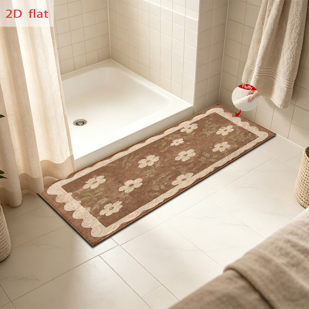 Tapis de salle de bain fleuri et bordure festonnée