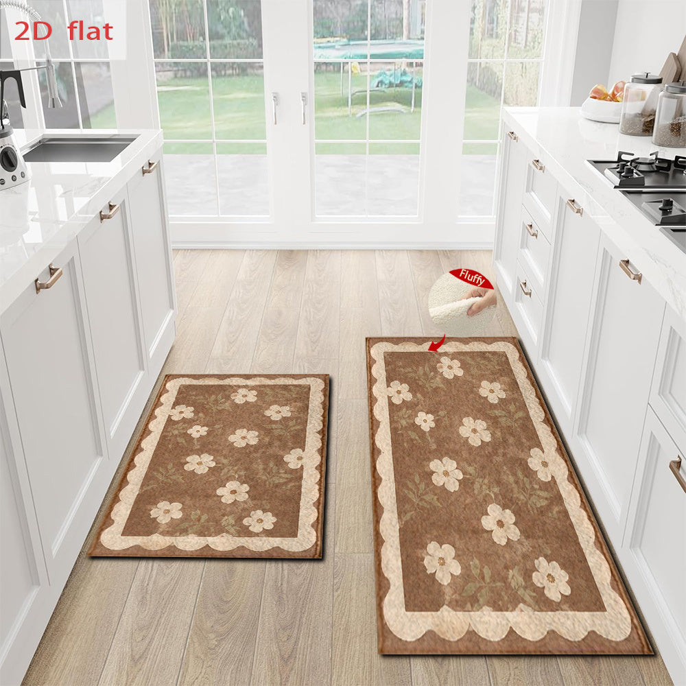 Tapis de salle de bain fleuri et bordure festonnée