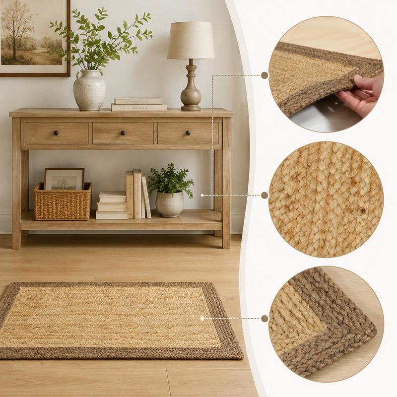 Tapis de salle de bain en jute tressé main, bordure