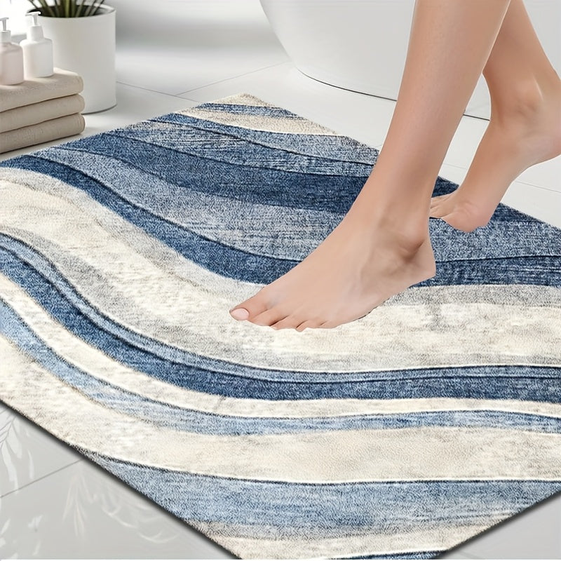 Tapis de salle de bain en longueur, ondes jean délavé