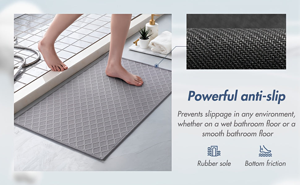 Tapis de bain ultra fin à losanges, absorption en 3 secondes