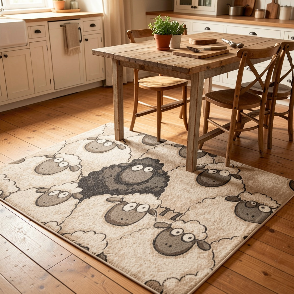 Tapis de salle de bain à motif moutons, jusqu'à 160 cm