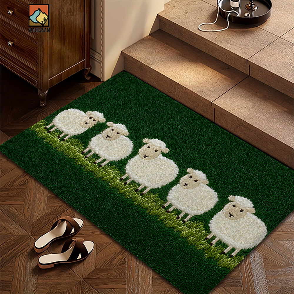 Tapis de salle de bain à motif moutons sur pré