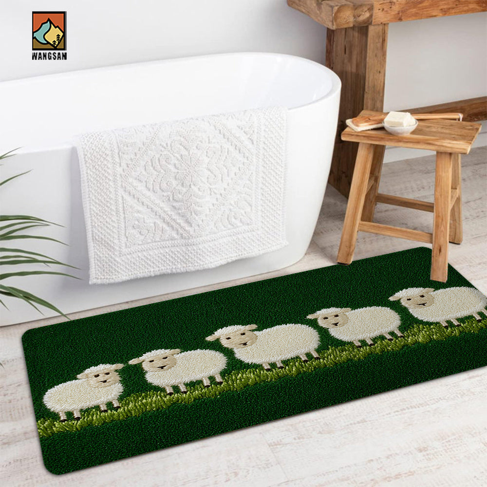 Tapis de salle de bain à motif moutons sur pré