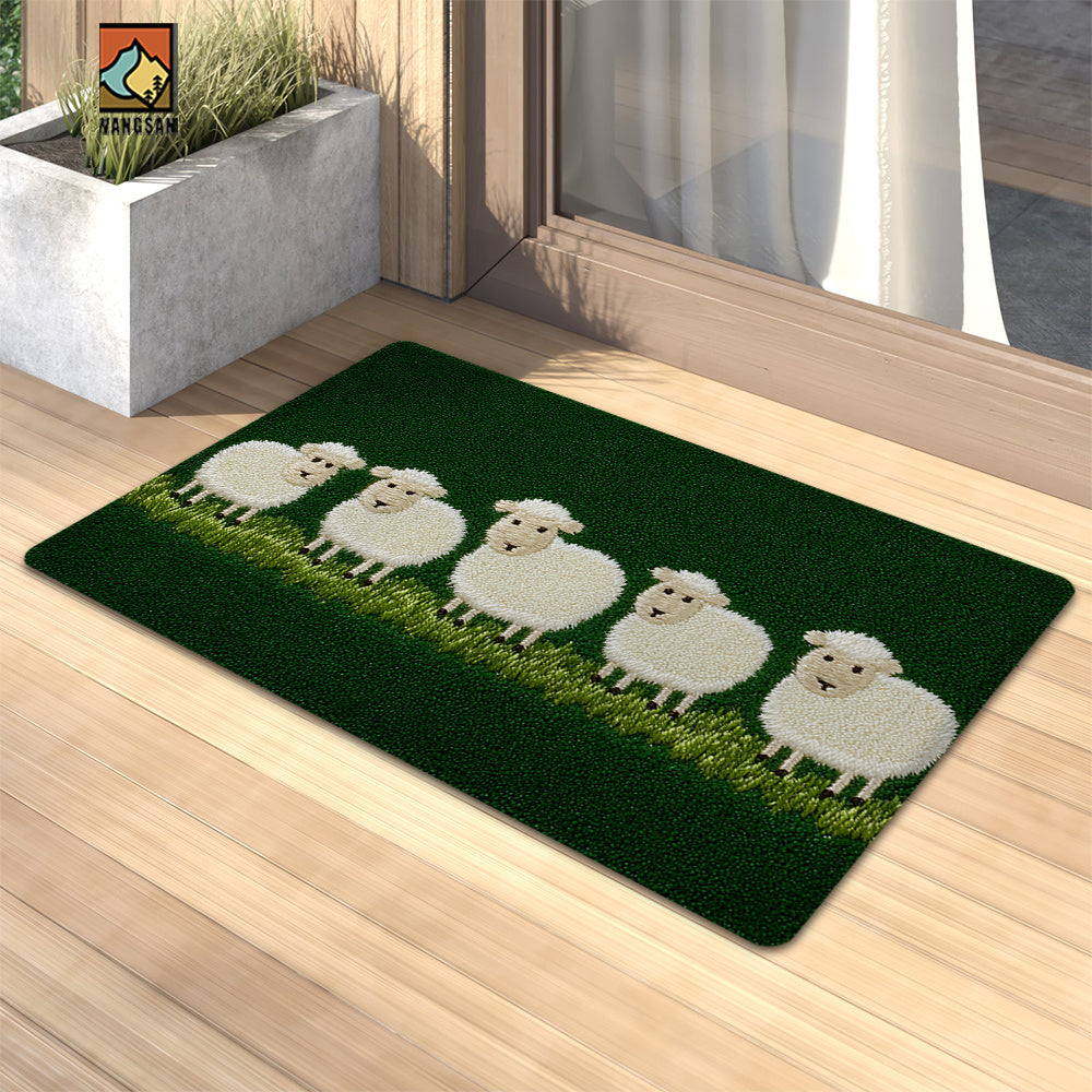 Tapis de salle de bain à motif moutons sur pré
