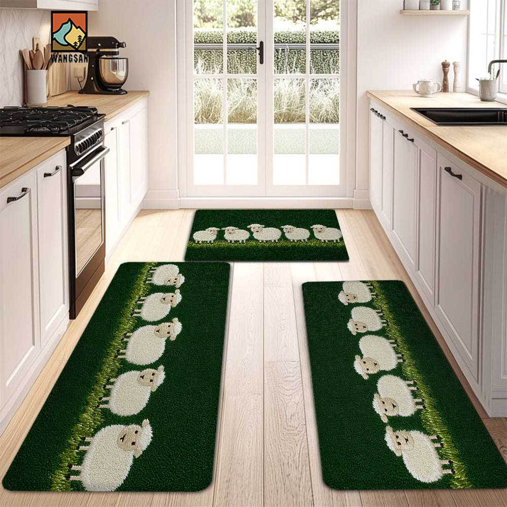 Tapis de salle de bain à motif moutons sur pré