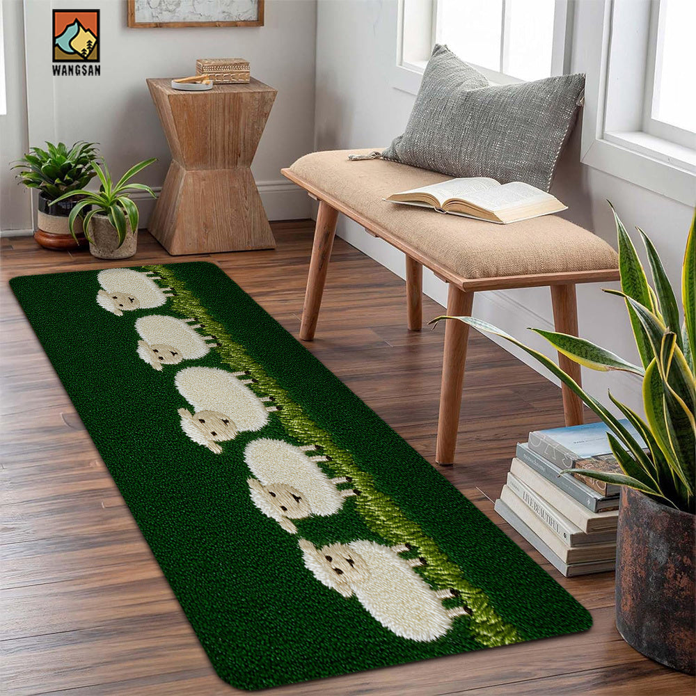 Tapis de salle de bain à motif moutons sur pré
