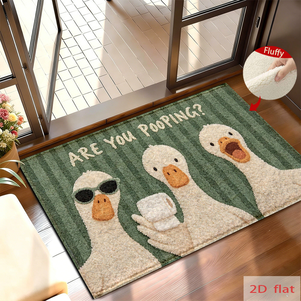 Tapis de salle de bain trois canards sur rayures