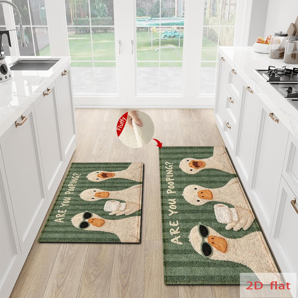 Tapis de salle de bain trois canards sur rayures