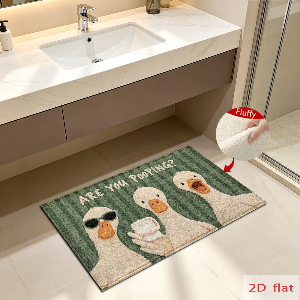 Tapis de salle de bain trois canards sur rayures