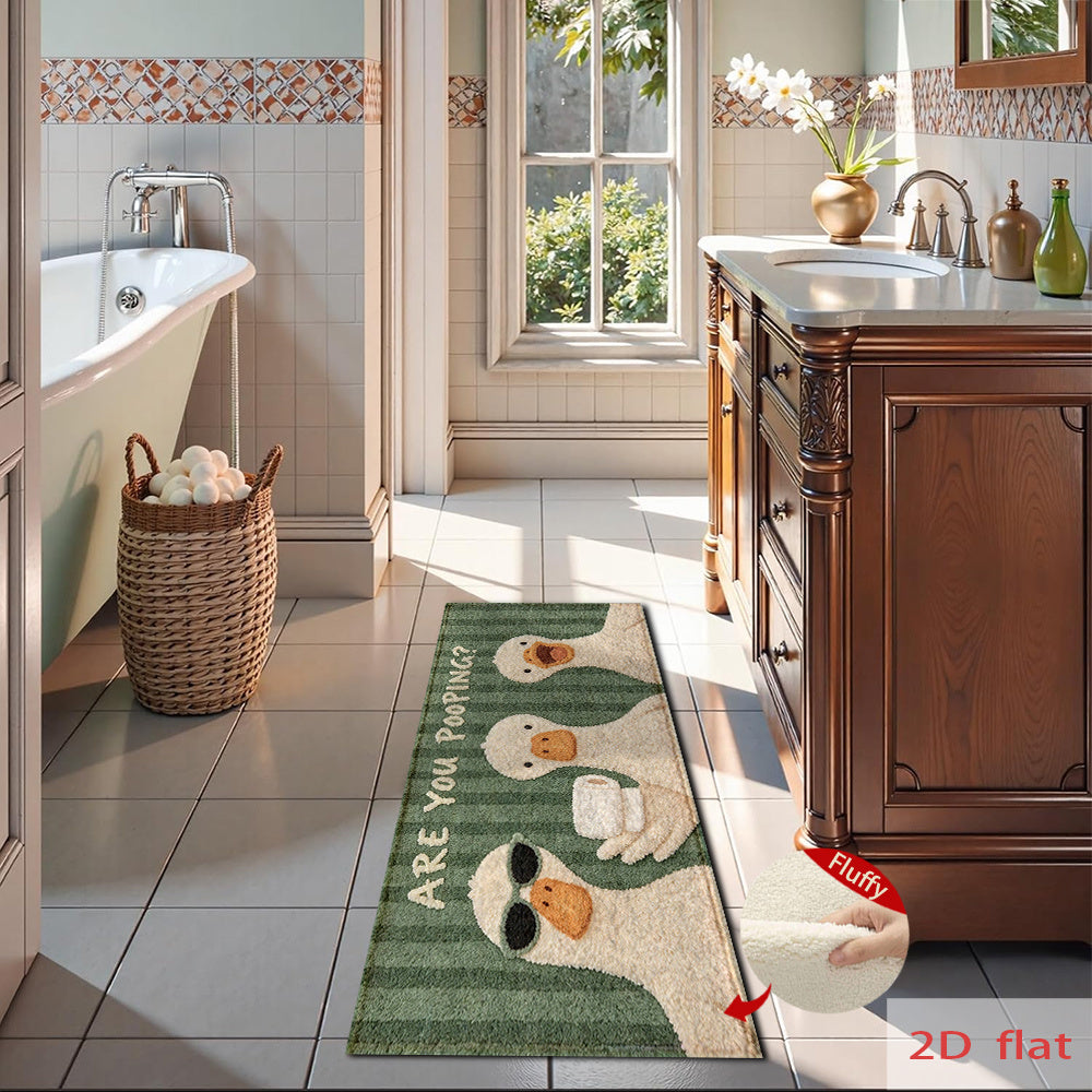 Tapis de salle de bain trois canards sur rayures