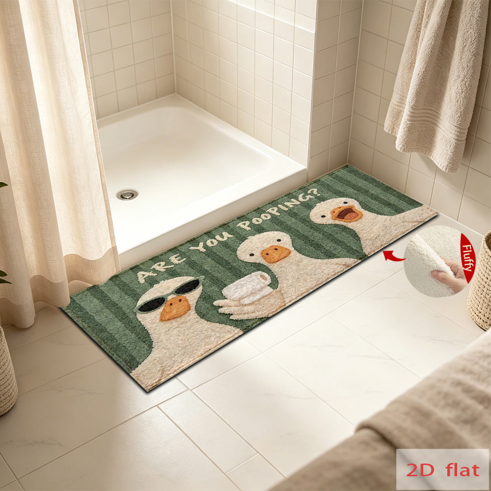 Tapis de salle de bain trois canards sur rayures