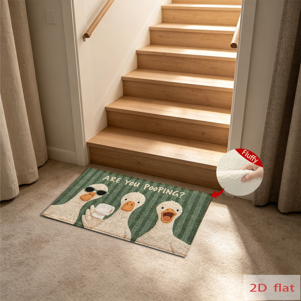 Tapis de salle de bain trois canards sur rayures