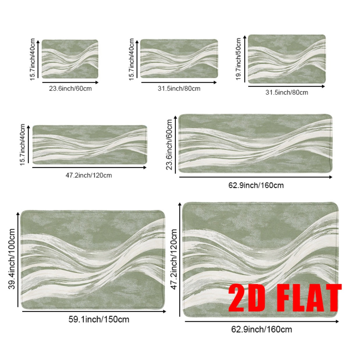 15.7 po x 31.5 po (40 x 80 cm)