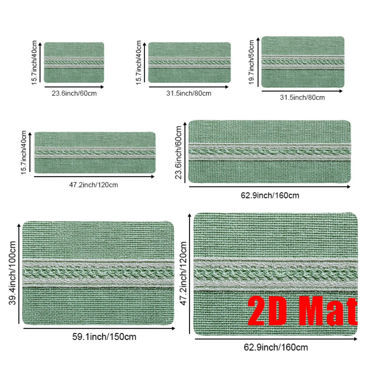 15.7 po x 31.5 po (40 x 80 cm)