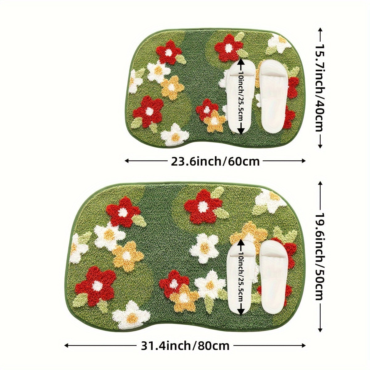 Tapis de salle de bain prairie, contour nuage fleuri