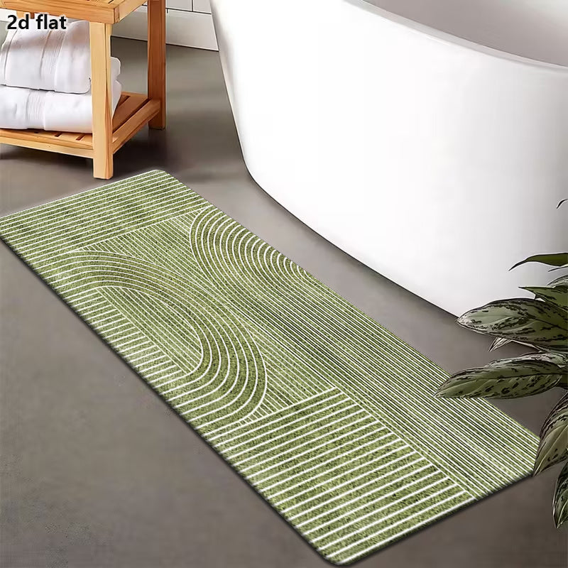 Tapis de salle de bain grisé, gravier ratissé imprimé
